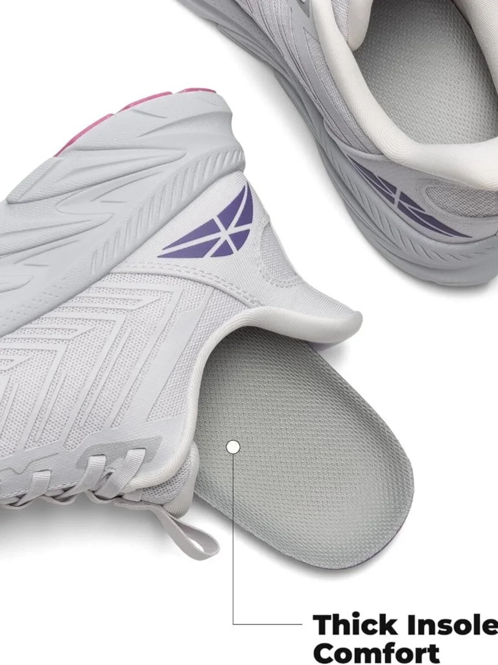Women's Grey Purple Slip On Walking Shoes Running Comfortable Breathable Sneaker